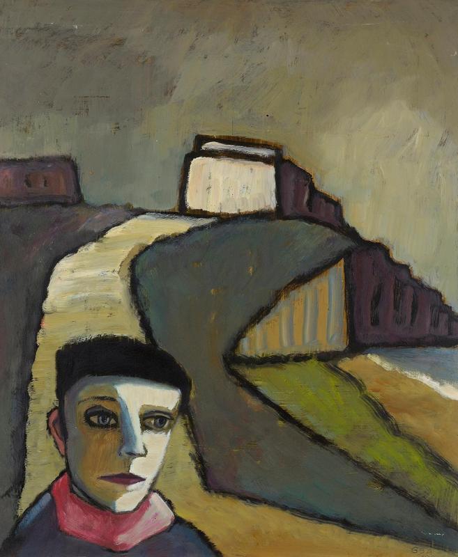 Grosser Strandwanderer, 1991, Öl auf Hartfaserplatte, 90 x 74,8 cm.