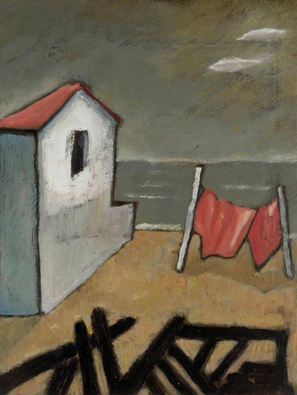 Haus am Meer (2. F.), 1991, Öl auf Hartfaserplatte, 78 x 58,5 cm.