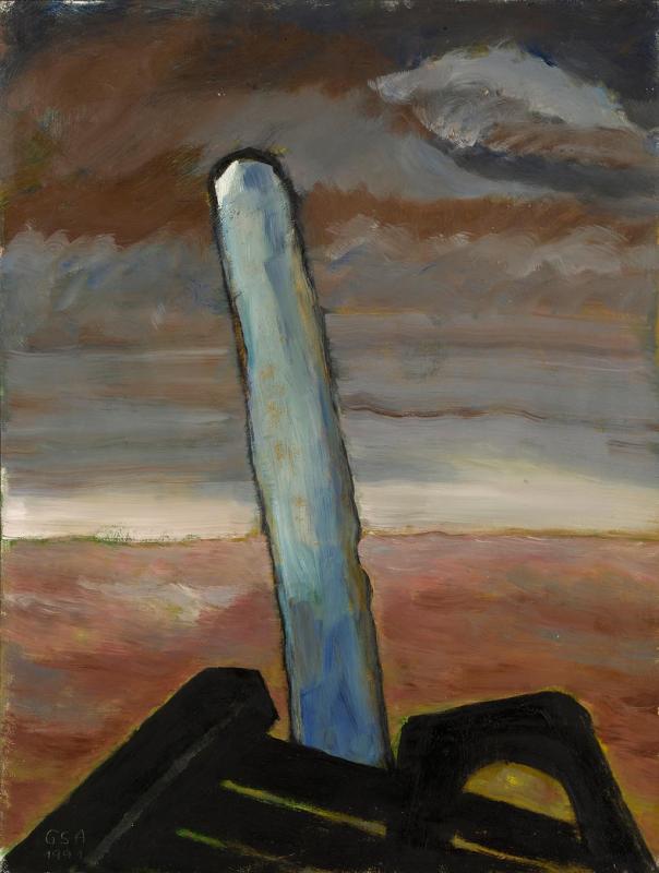 Pfahl, 1991, Öl auf Hartfaserplatte, 79,5 x 60 cm.