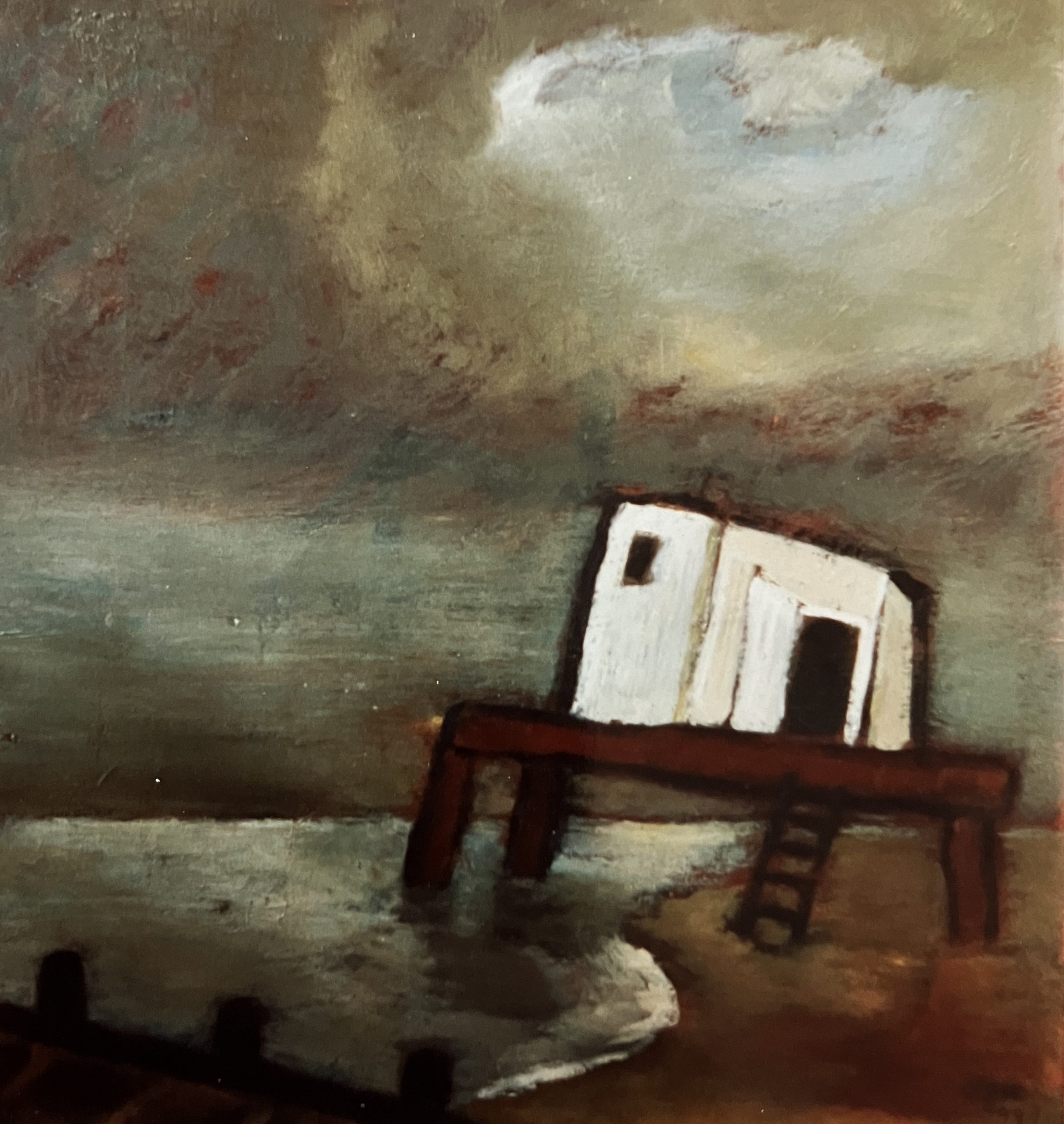 Rettungsstation (1. F.), 1991, Öl auf Hartfaserplatte, 69,5 x 63,5 cm.