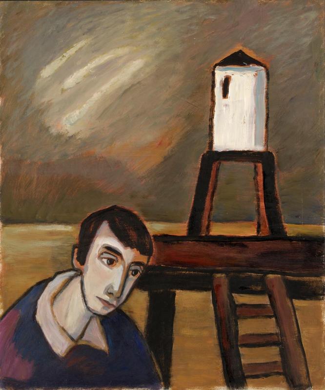 Strandwächter (2. F.), 1991, Öl auf Hartfaserplatte, 70 x 49,8 cm.