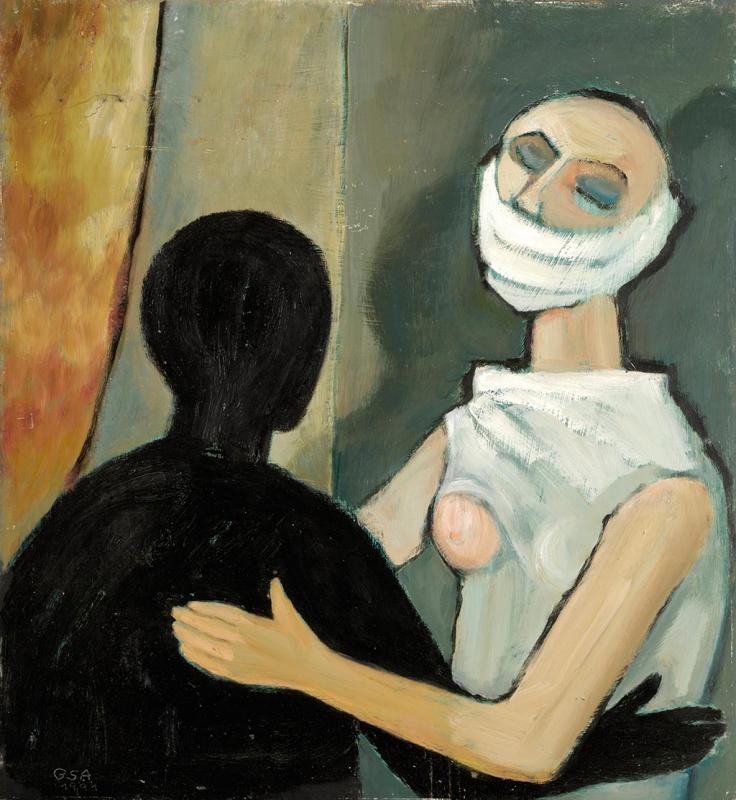 Valse triste I, 1991, Öl auf Hartfaserplatte, 68,5 x 63 cm.