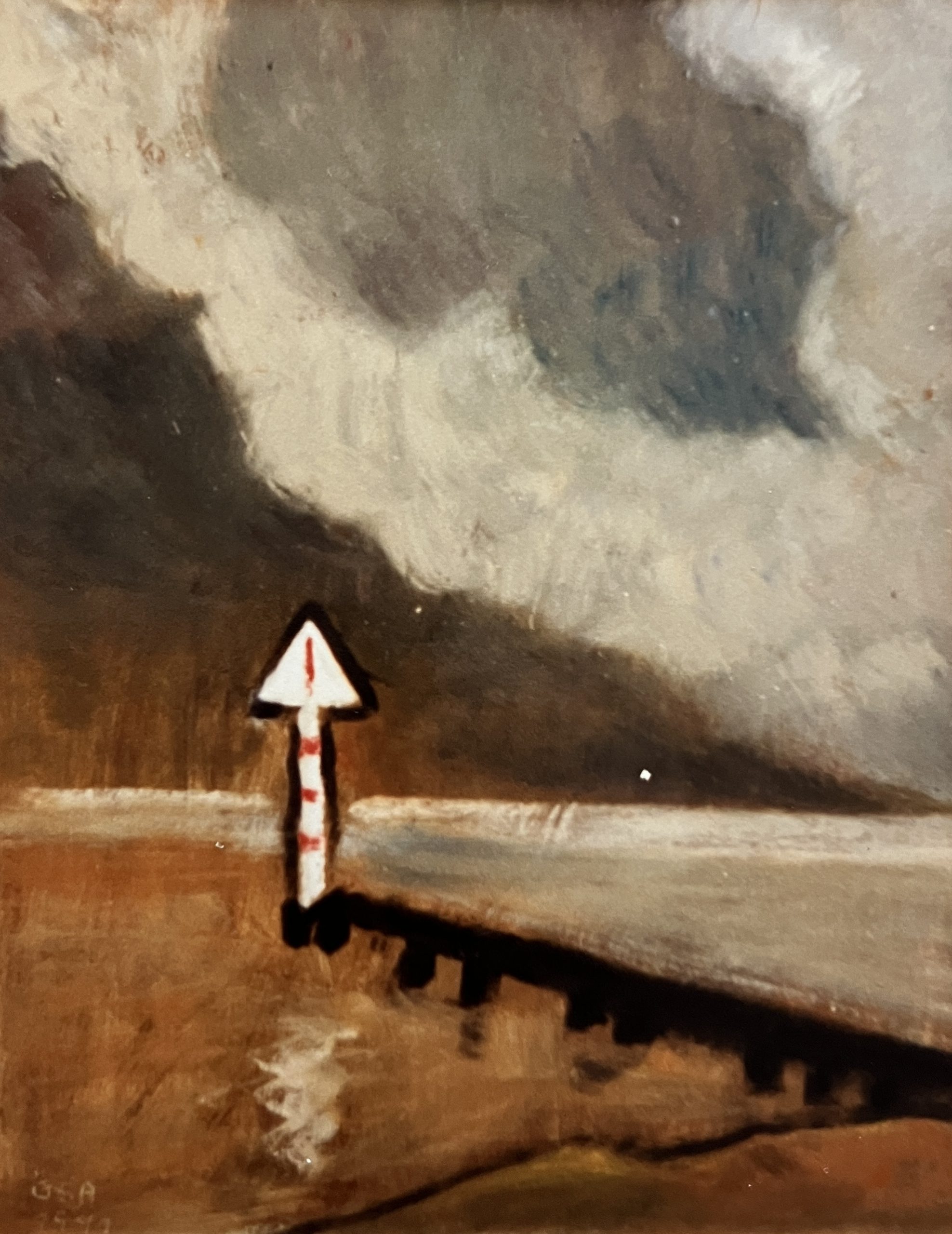 Warnzeichen, 1991 / 99, Öl auf Hartfaserplatte, 67,5 x 52,5 cm.