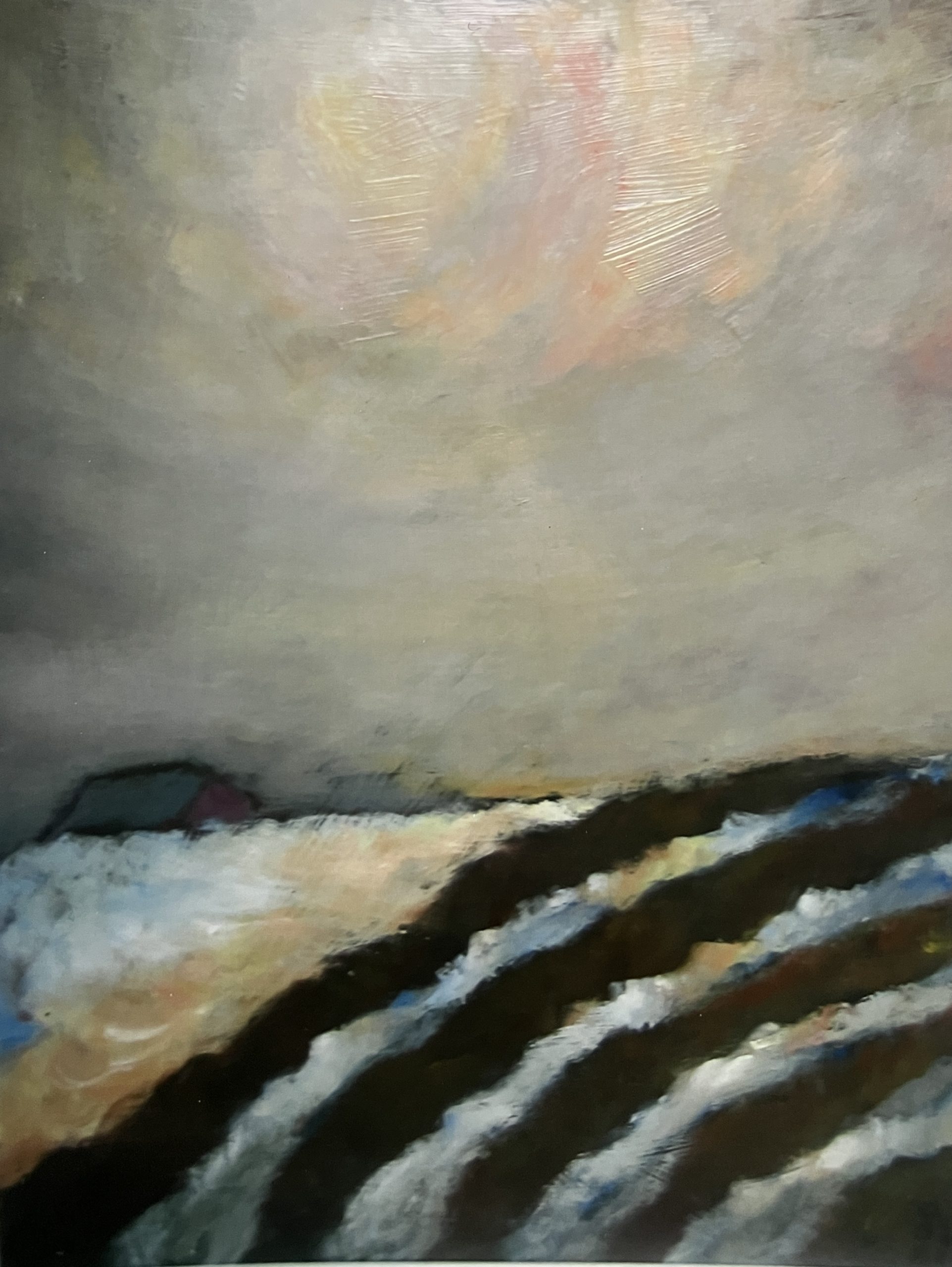 Wintersonne – gepflügtes Feld II, 1991, Öl auf Hartfaserplatte, 88 x 62 cm.