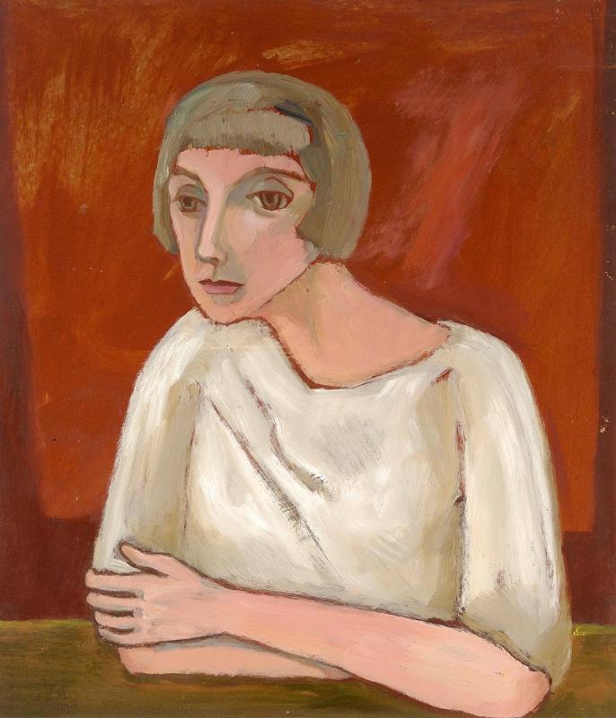 Auf Rot, 1992, Öl auf Hartfaserplatte, 70,7 x 61 cm.