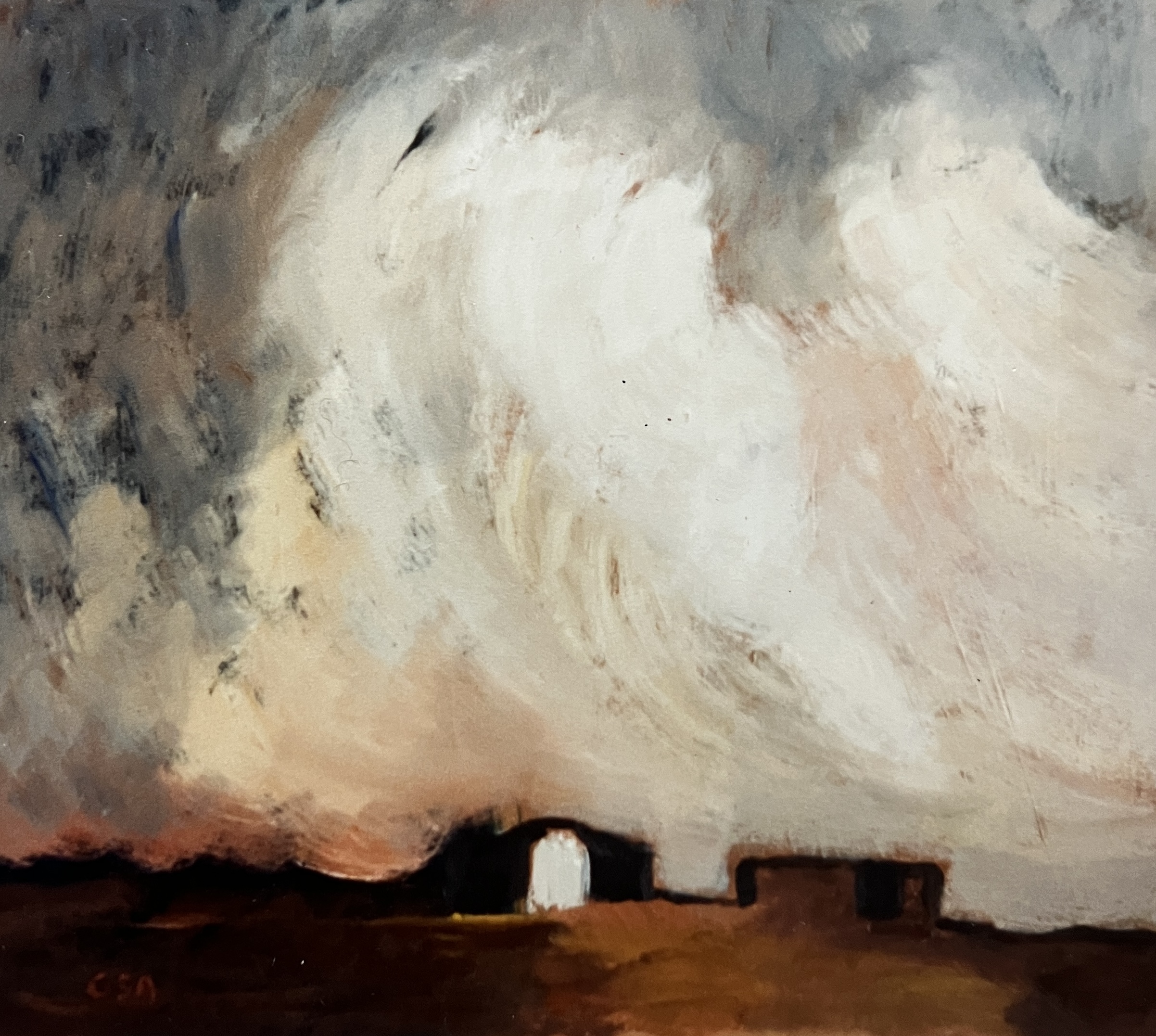 Erde und Wolken, 1992, Öl auf Hartfaserplatte, 60 x 70 cm.