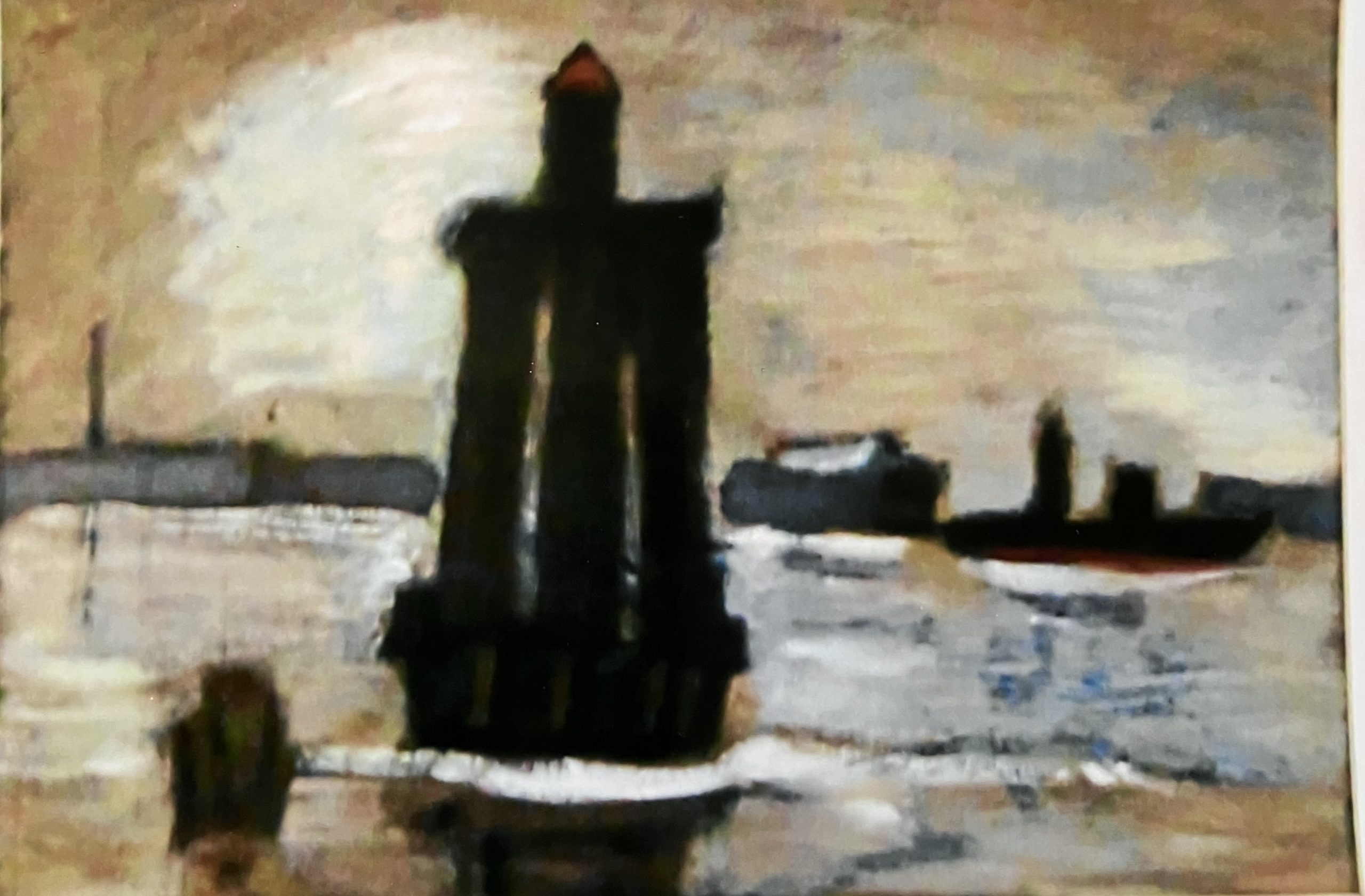 Hafen im Winter, 1992, Öl auf Hartfaserplatte, 62 x 89 cm.