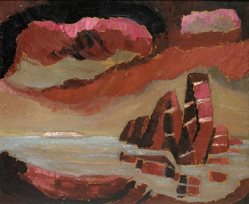 Helgoland (2. F.), 1992, Öl auf Hartfaserplatte, 65,8 x 78 cm.
