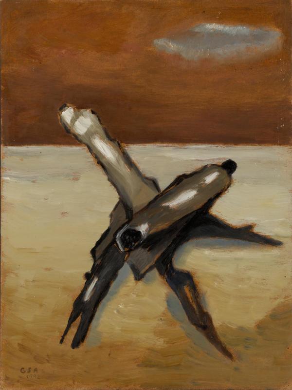 Ikarus ist abgestürzt, 1992, Öl auf Hartfaserplatte, 80 x 60 cm.