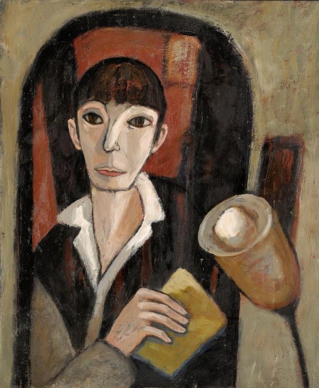 Junger Mann mit Lampe, 1992, Öl auf Hartfaserplatte, 78 x 66 cm.