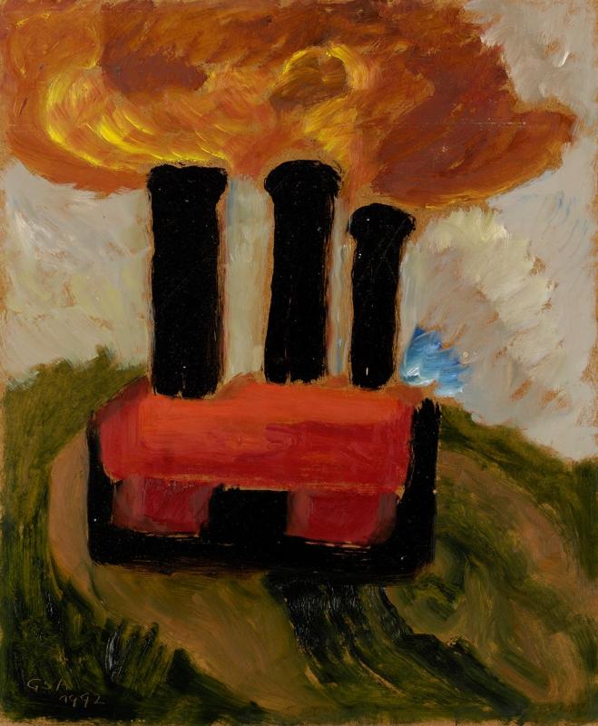 Kraftwerk, 1992, Öl auf Hartfaserplatte, 90 x 75 cm.