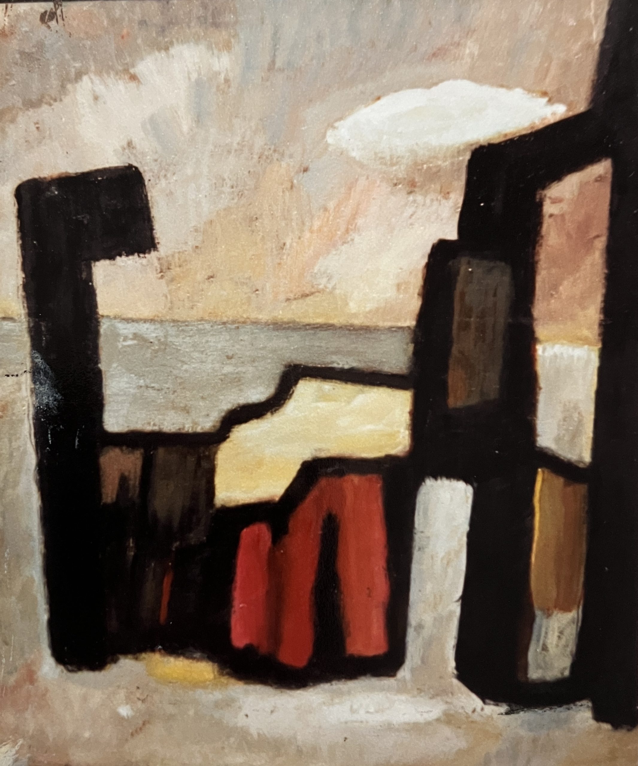 Strandbauten, 1992, Öl auf Hartfaserplatte, 75 x 90 cm.