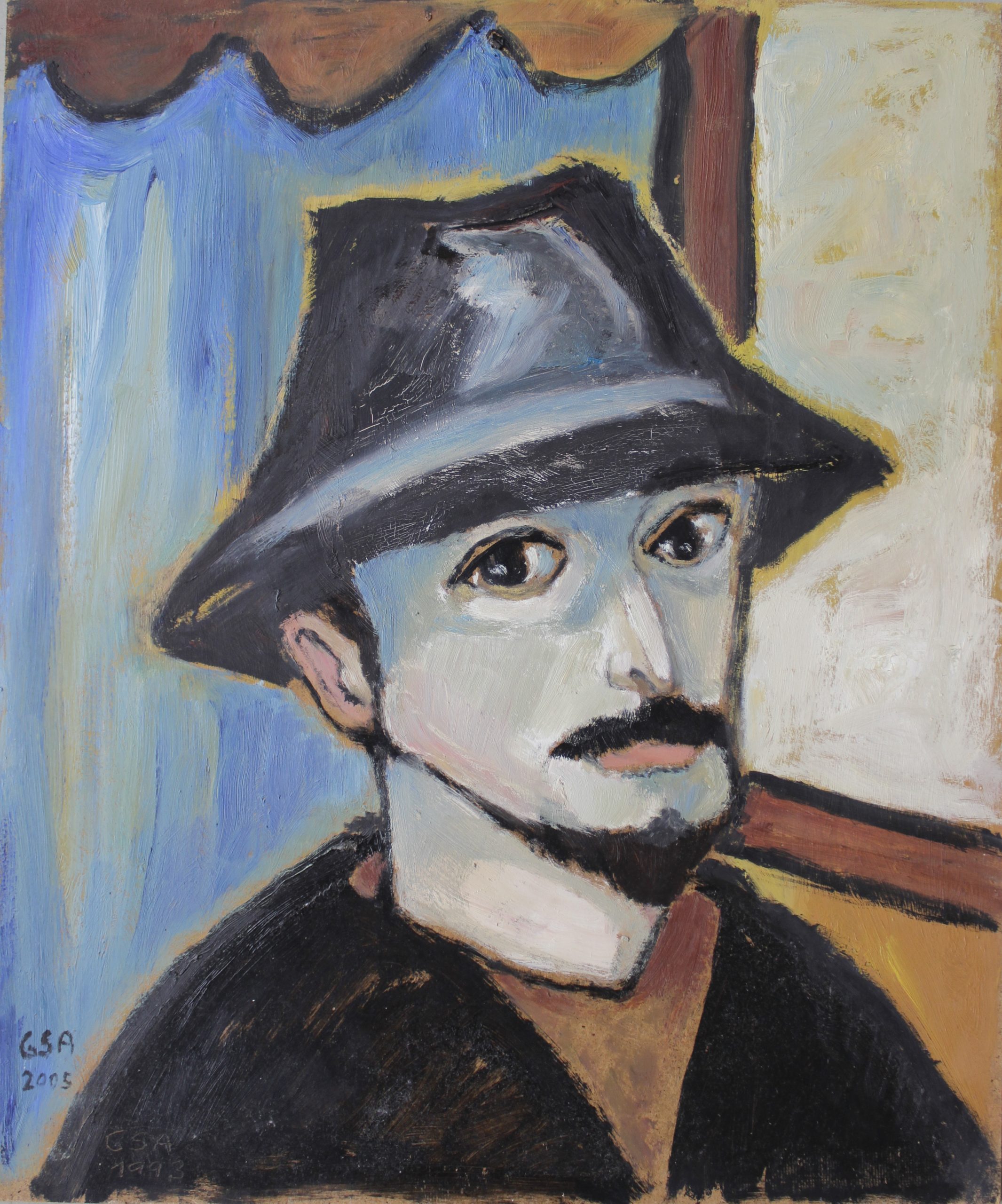 Mann mit Hut, 1993-2005, Öl auf Hartfaserplatte, 60 x 50 cm.