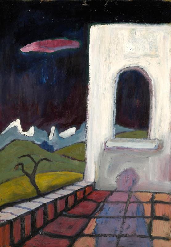 Ferienwohnung, 1993, Öl auf Hartfaserplatte, 77,2 x 54,4 cm.