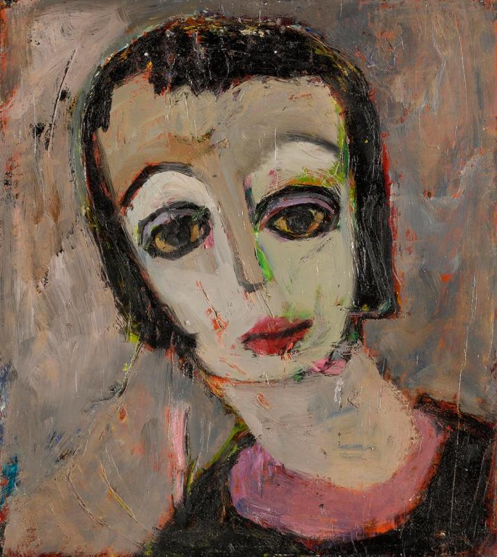 Grauer Kopf, 1993, Öl auf Hartfaserplatte, 45 x 50 cm.