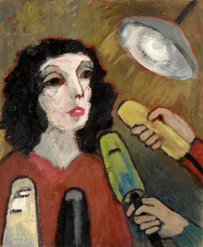 Interview, 1993, Öl auf Hartfaserplatte, 59 x 49 cm.