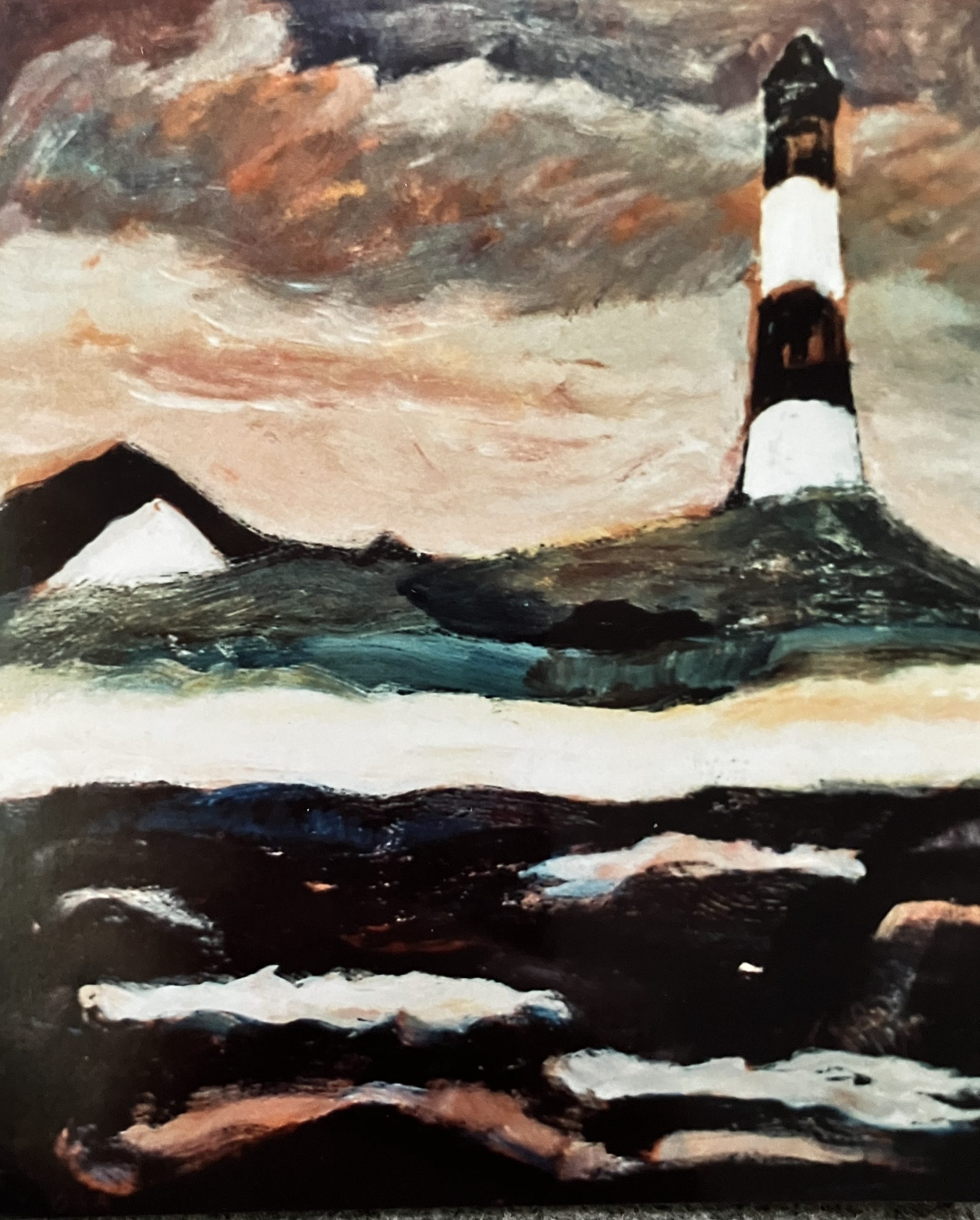 Leuchtturm, 1993, Öl auf Hartfaserplatte, 90 x 75 cm.