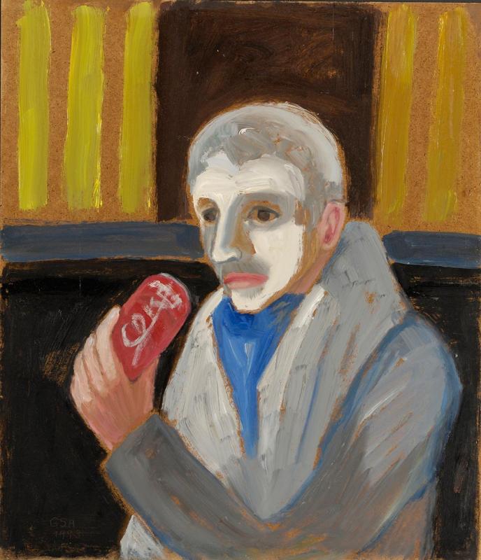 Mit Cola-Dose, 1993, Öl auf Hartfaserplatte, 69,5 x 59,8 cm.