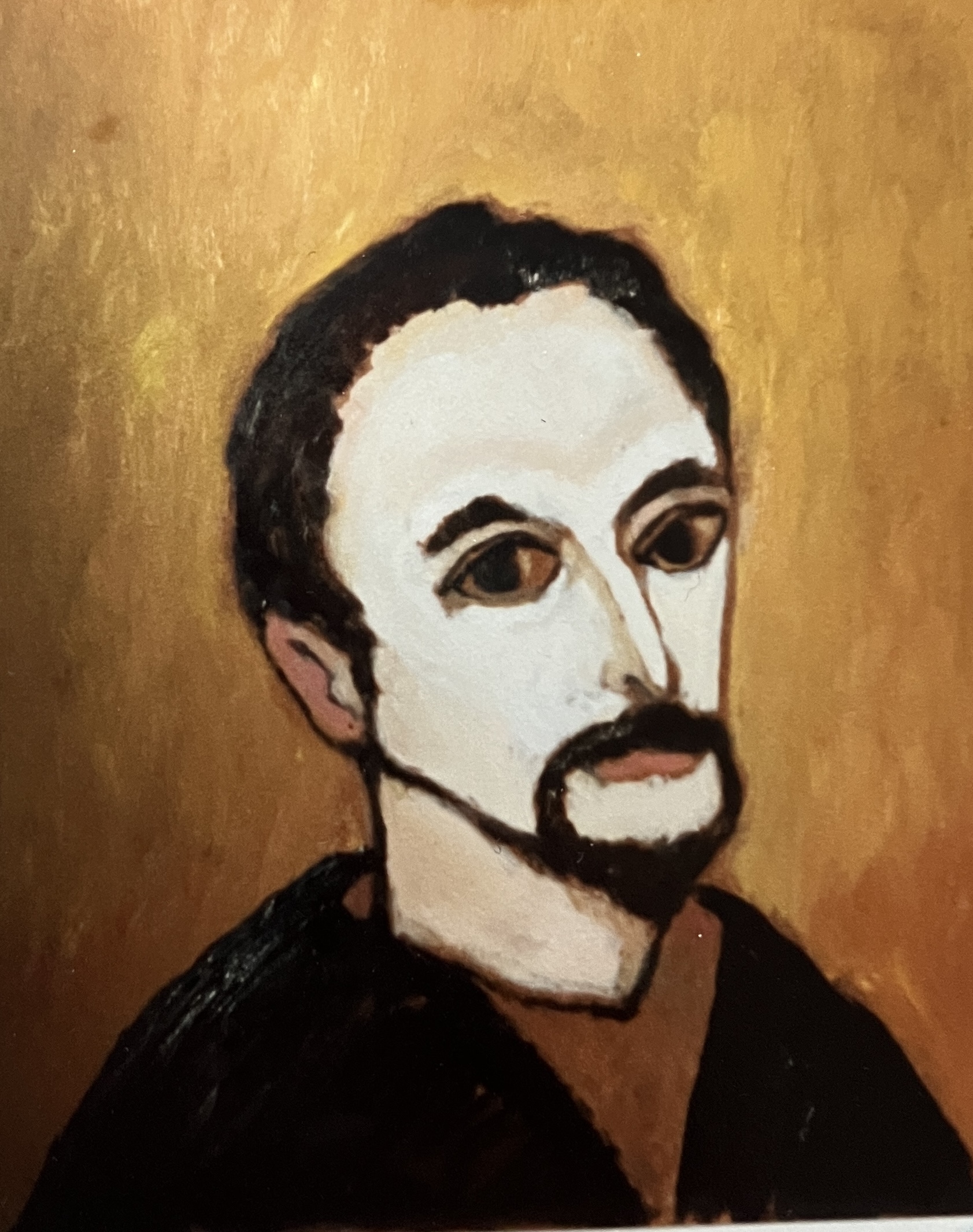 Priester, 1993, Öl auf Hartfaserplatte, 60 x 50 cm.