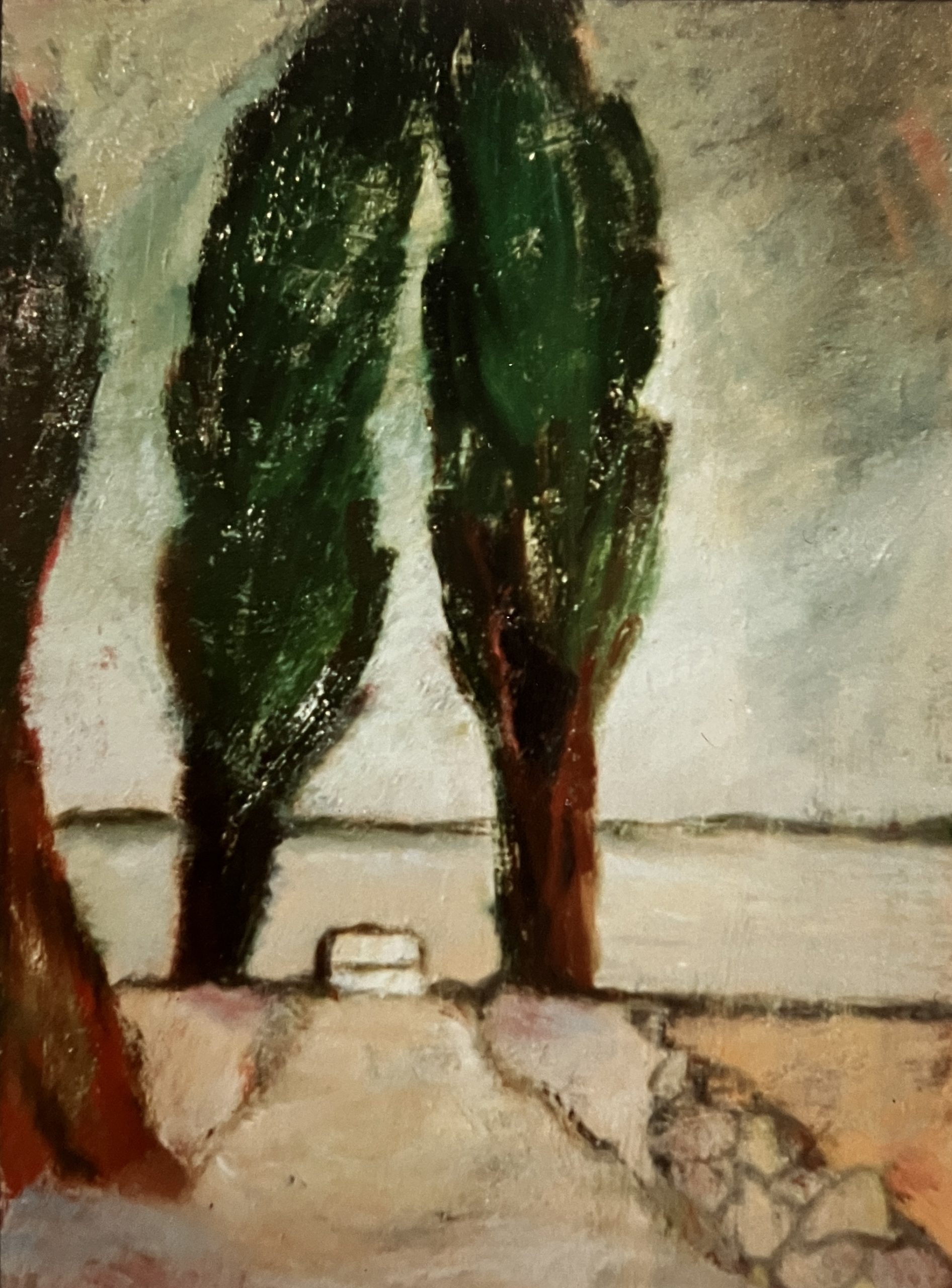 Regentag am See, 1993, Öl auf Hartfaserplatte, 80 x 59,7 cm.