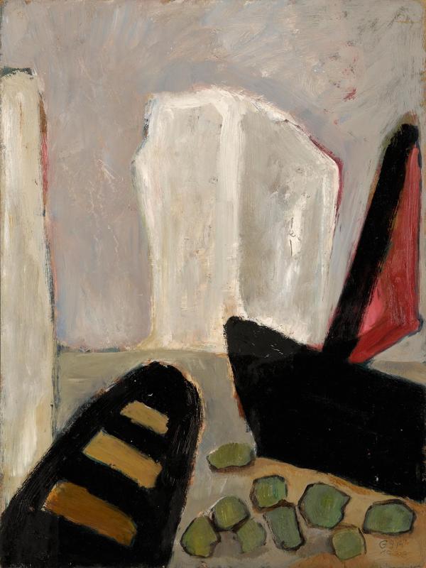 Schiffe, 1993, Öl auf Hartfaserplatte, 80 x 60 cm.