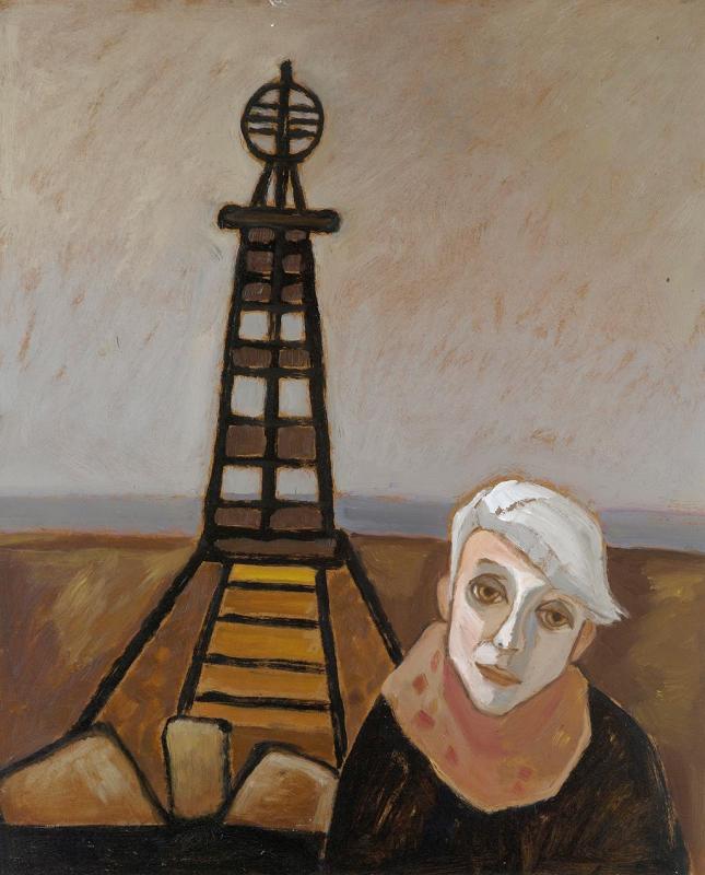 Winterurlaub, 1993, Öl auf Hartfaserplatte, 90 x 74 cm.