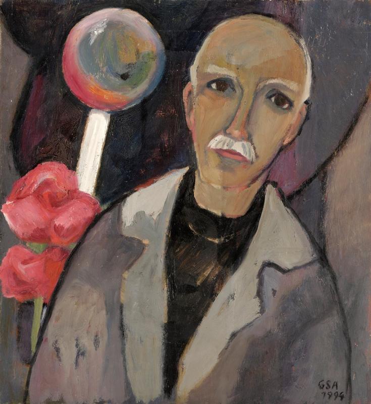 Nachbar im Garten, 1994, Öl auf Hartfaserplatte, 68,3 x 63 cm.