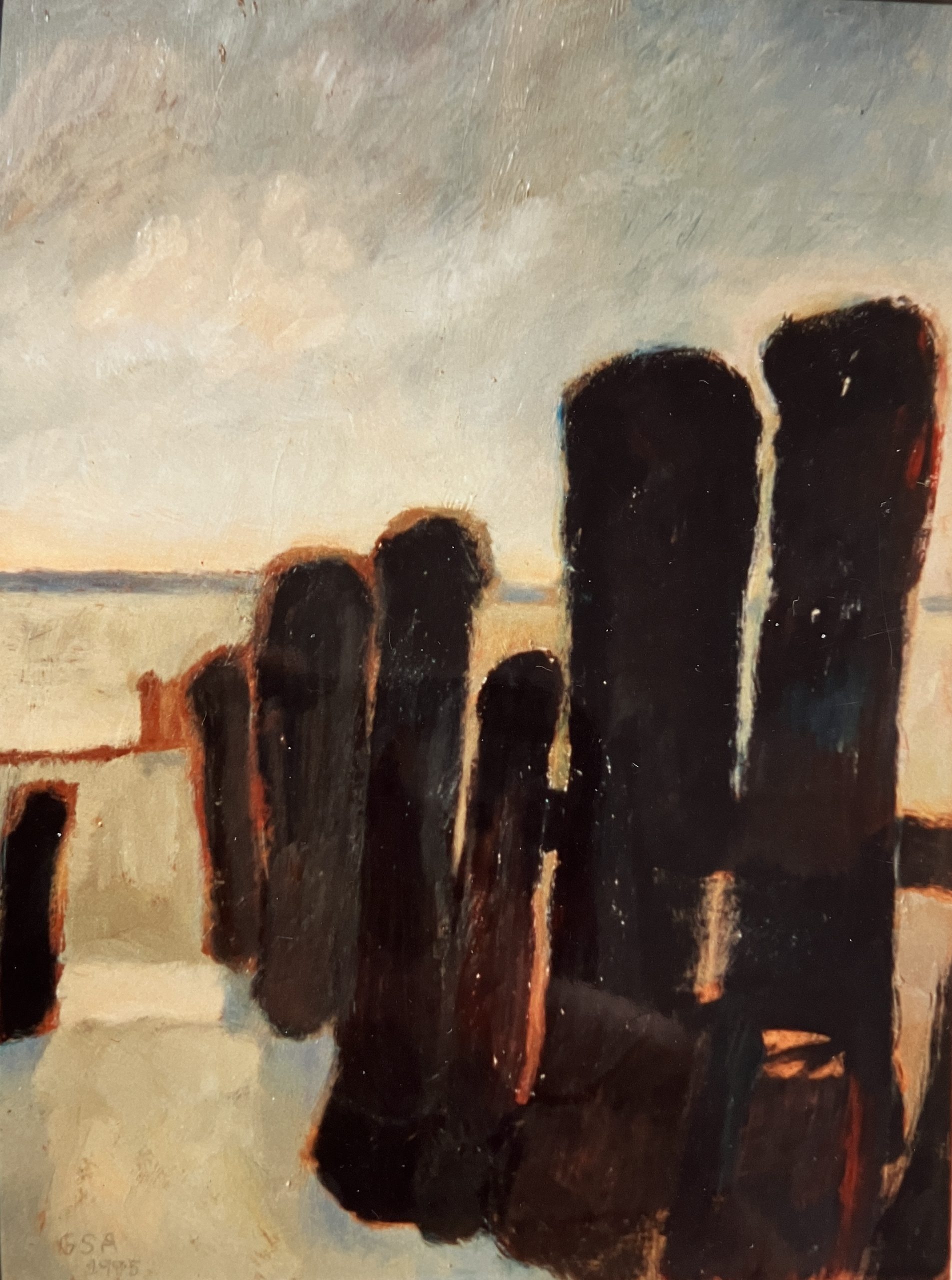 Buhnen I, 1995, Öl auf Hartfaserplatte, 80 x 60 cm.