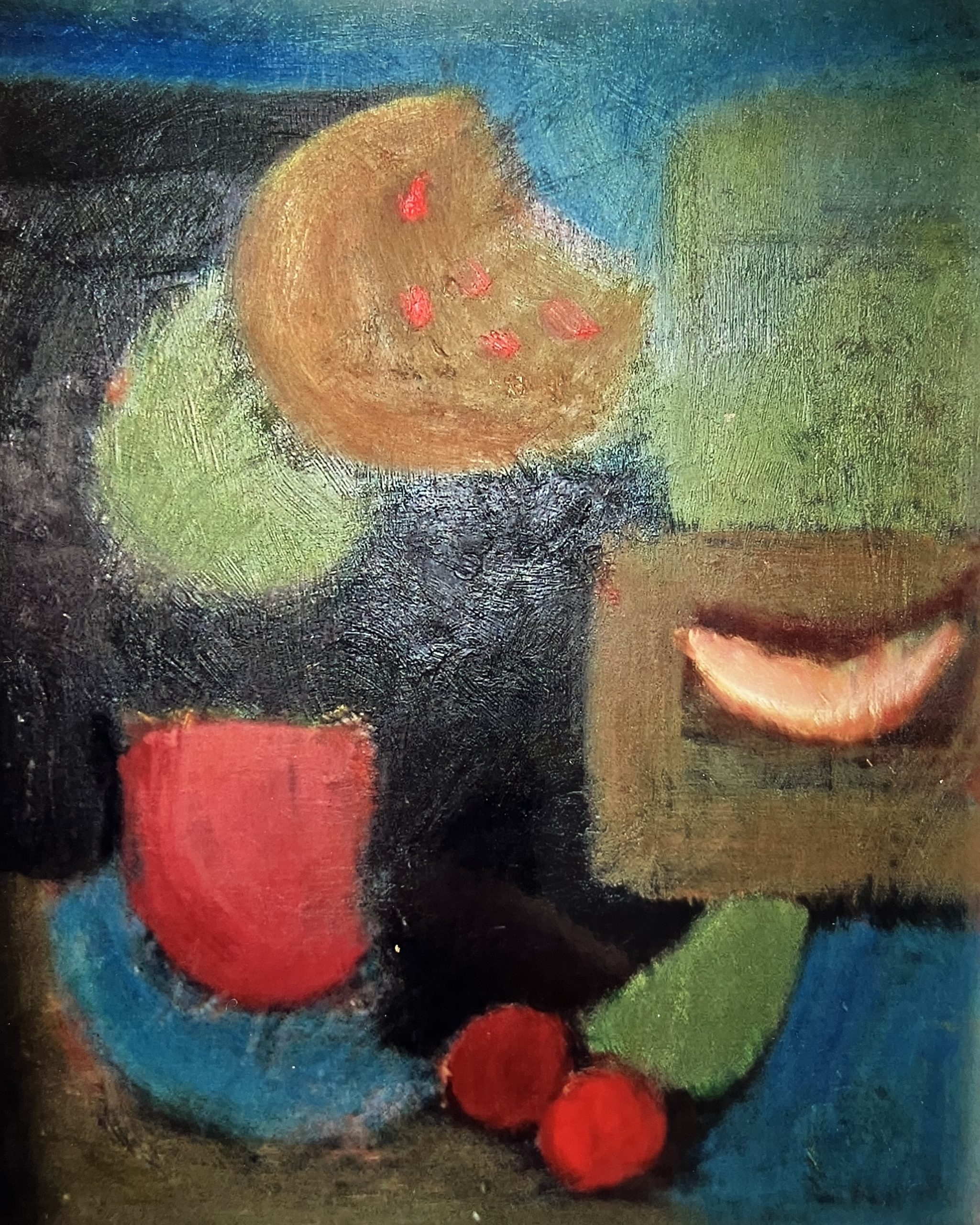 Erinnerung an ein Stilleben von August Macke, 1995, Öl auf Hartfaserplatte, 50 x 41 cm.