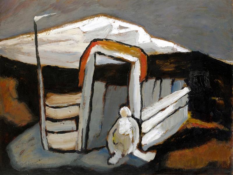 Haus Dünenruh, 1995, Öl auf Hartfaserplatte, 60 x 79,3 cm.