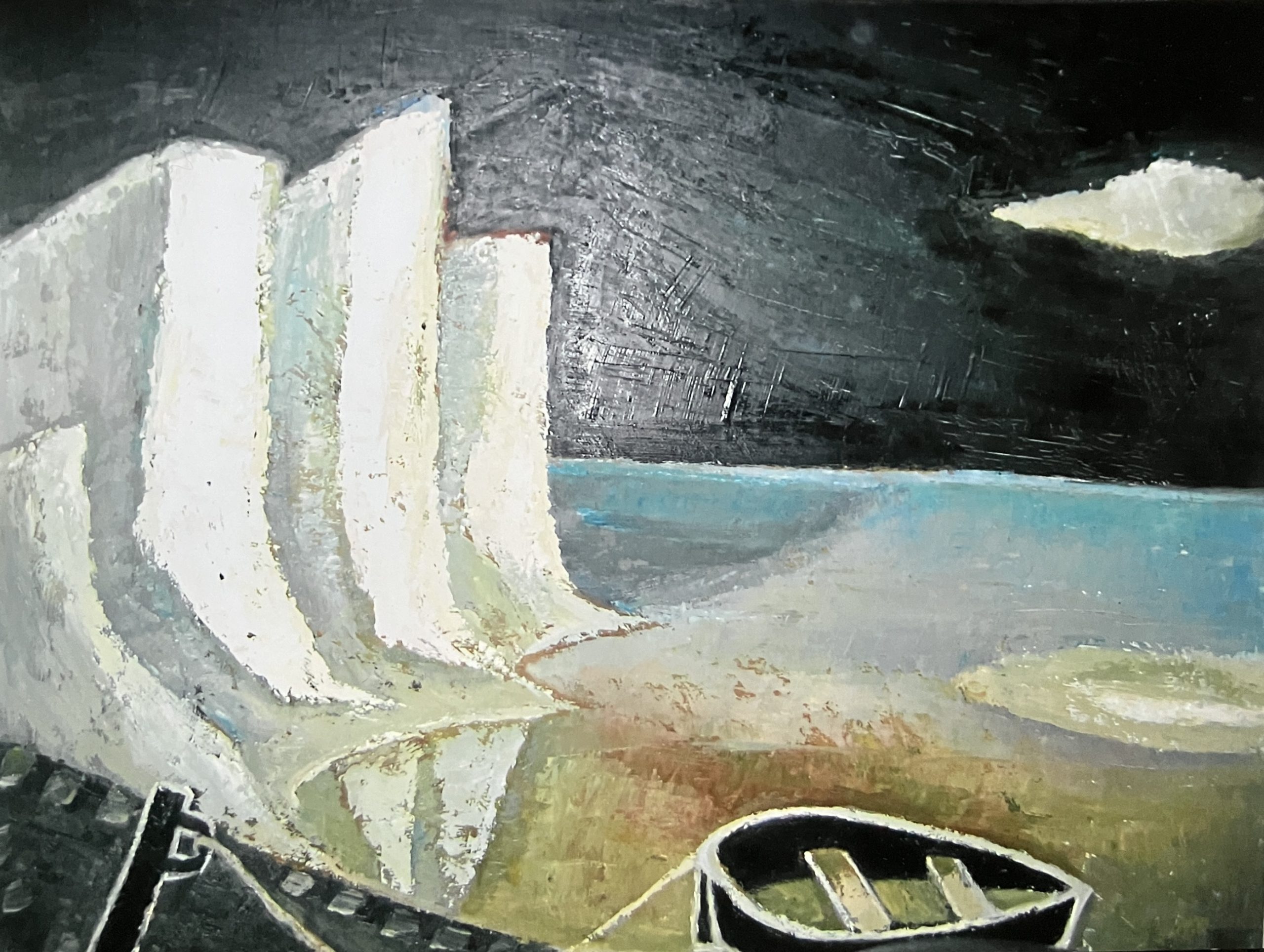 Klippen (2. F.), 1995, Öl auf Hartfaserplatte, 90 x 75 cm.