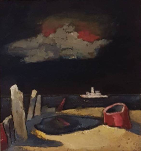 Klippen, 1995, Öl auf Hartfaserplatte, 90 x 75 cm.