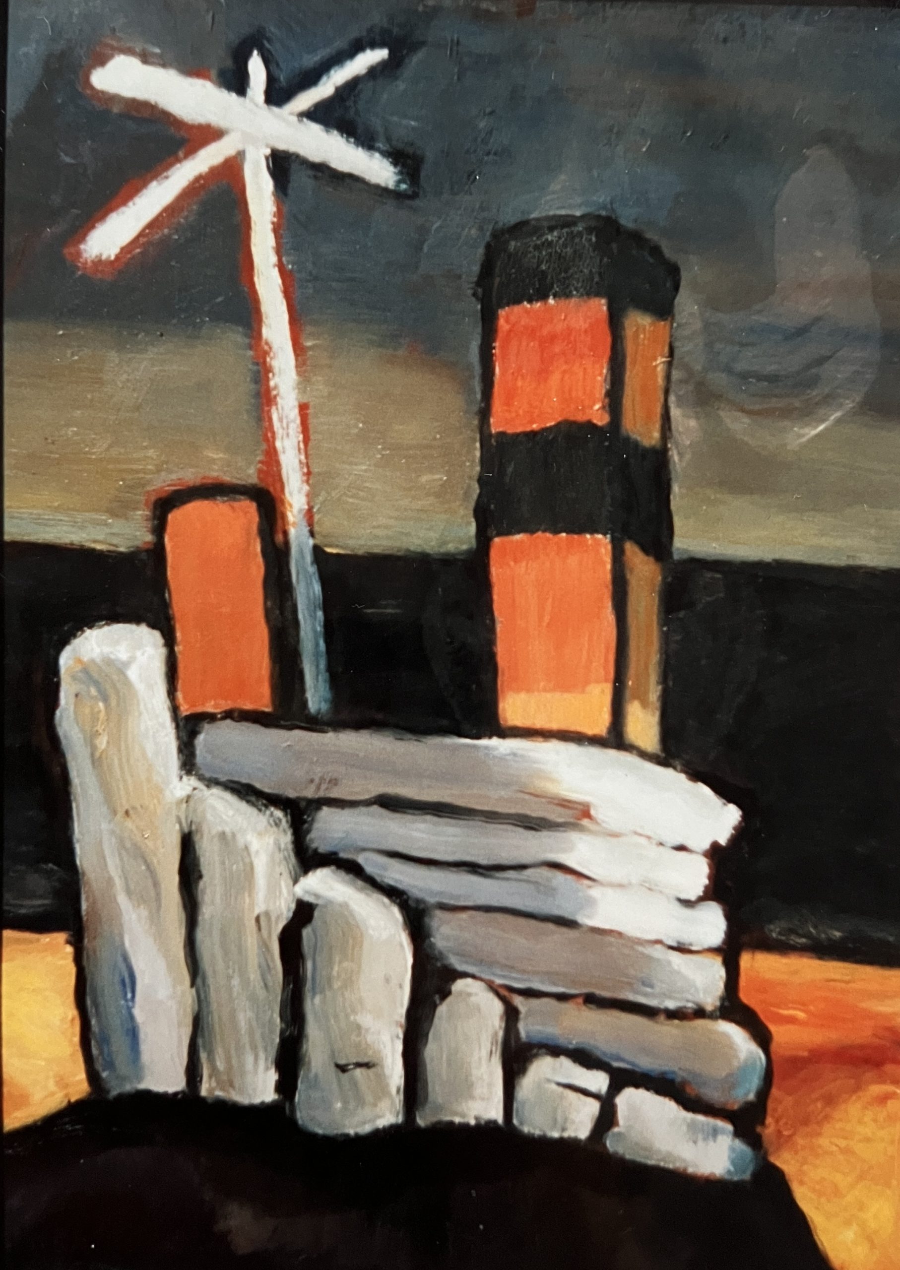 Strandbauten, 1995, Öl auf Hartfaserplatte, 55 x 78 cm.