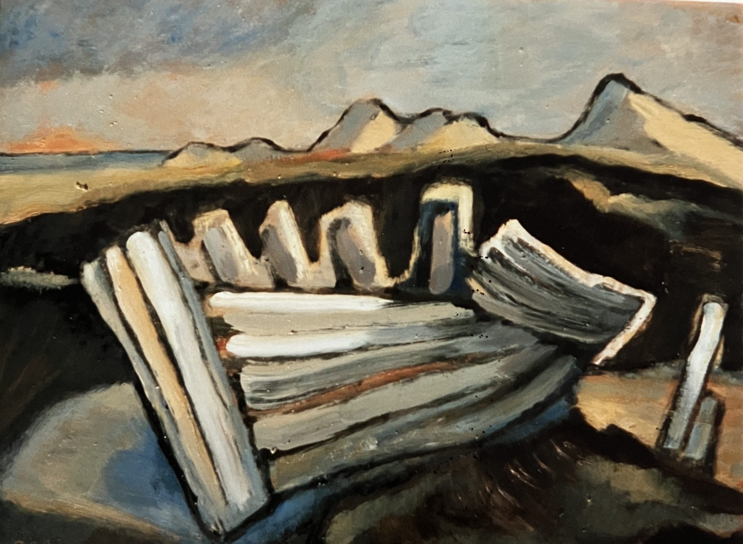 Wrack, 1995, Öl auf Hartfaserplatte, 59,5 x 79,5 cm.