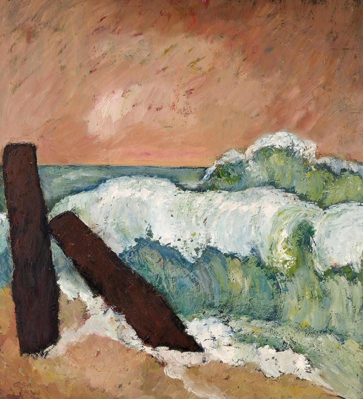 Grosse Wogen, 1996, Öl auf Hartfaserplatte, 90 x 80 cm.