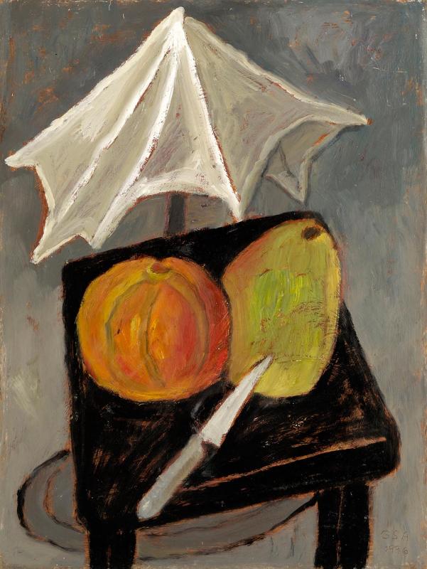 Marktstand, 1996, Öl auf Hartfaserplatte, 79,8 x 60 cm.