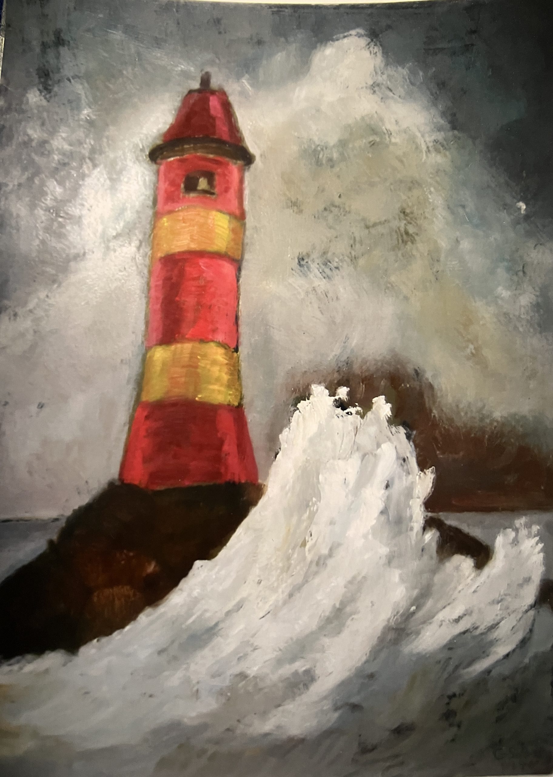 Roter Leuchtturm, 1996, Öl auf Hartfaserplatte, 70 x 50 cm.