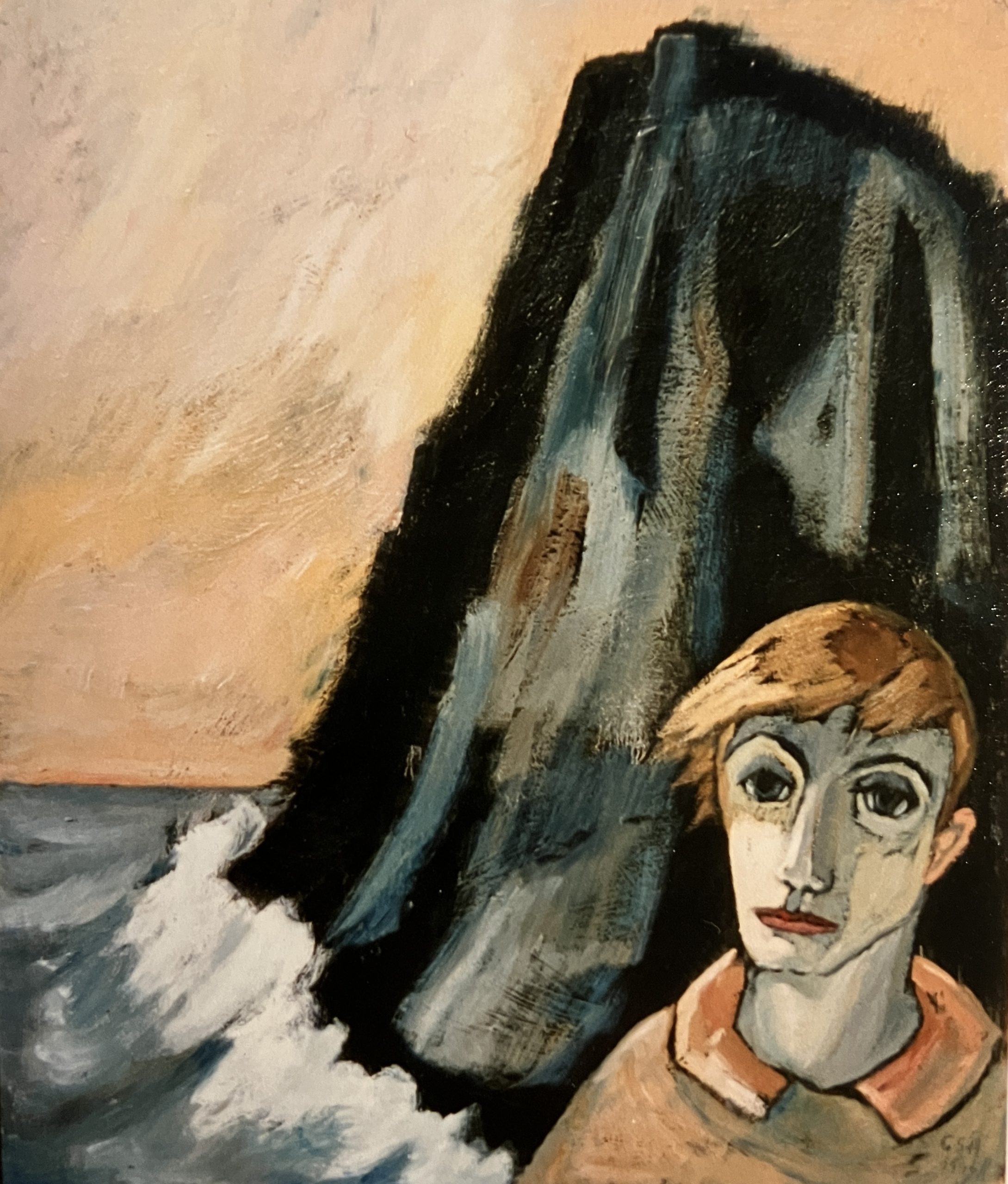 Schwarze Klippen, 1996, Öl auf Hartfaserplatte, 90 x 75 cm.