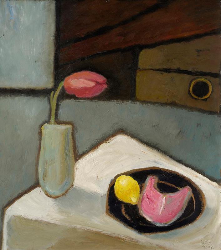 Stilleben mit Zitrone, 1996, Öl auf Hartfaserplatte, 70 x 62,8 cm.