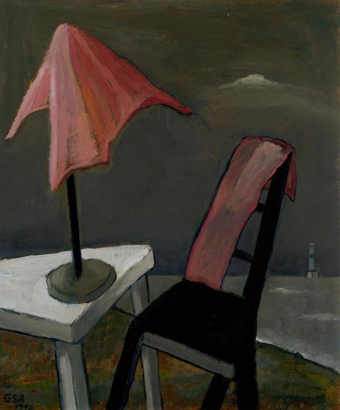Strandidyll, 1996, Öl auf Hartfaserplatte, 71 x 61 cm.