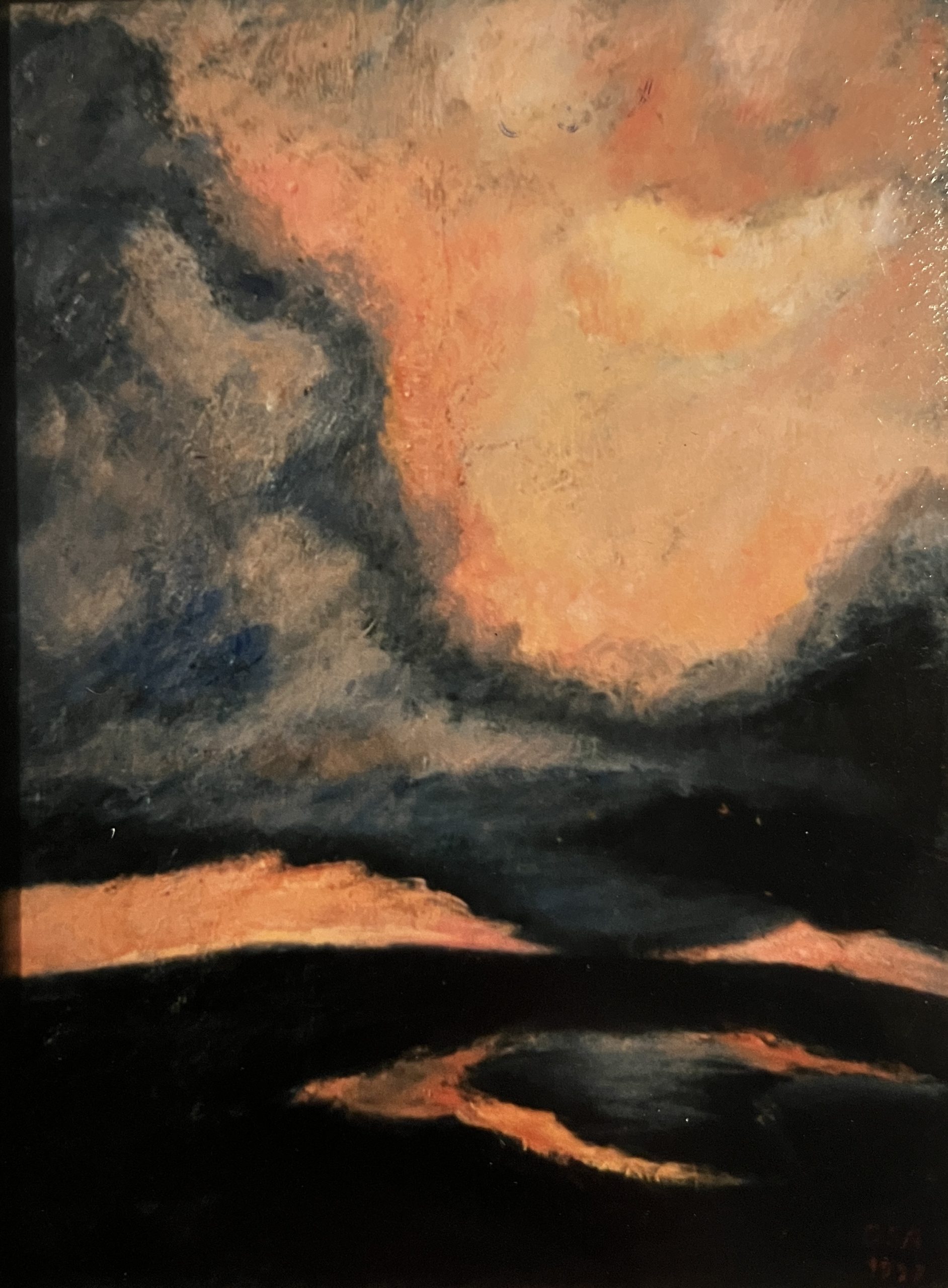 Abendwolken I, 1997, Öl auf Hartfaserplatte, 80 x 60 cm.