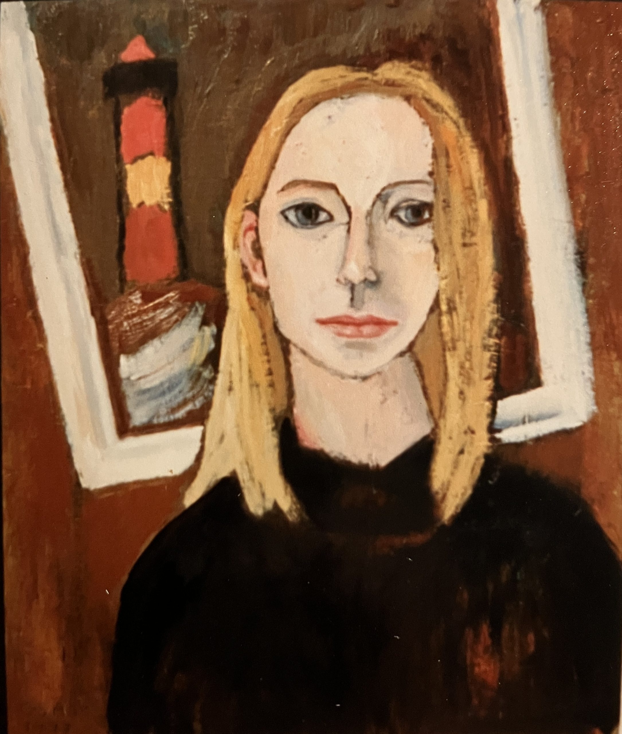 Bildnis P. G. (Petra Gerdemann), 1997, Öl auf Hartfaserplatte, 60 x 50 cm.