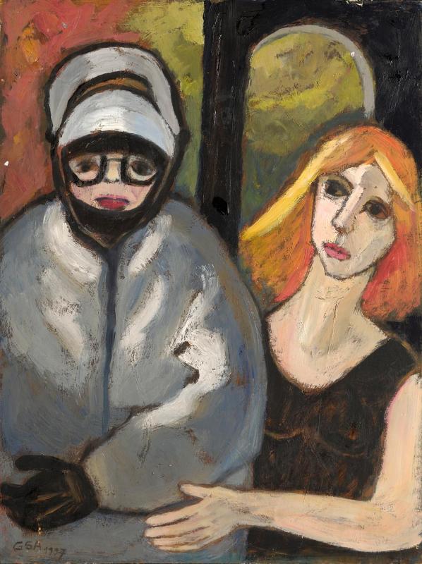 Freundinnen II, 1997, Öl auf Hartfaserplatte, 80 x 60 cm.