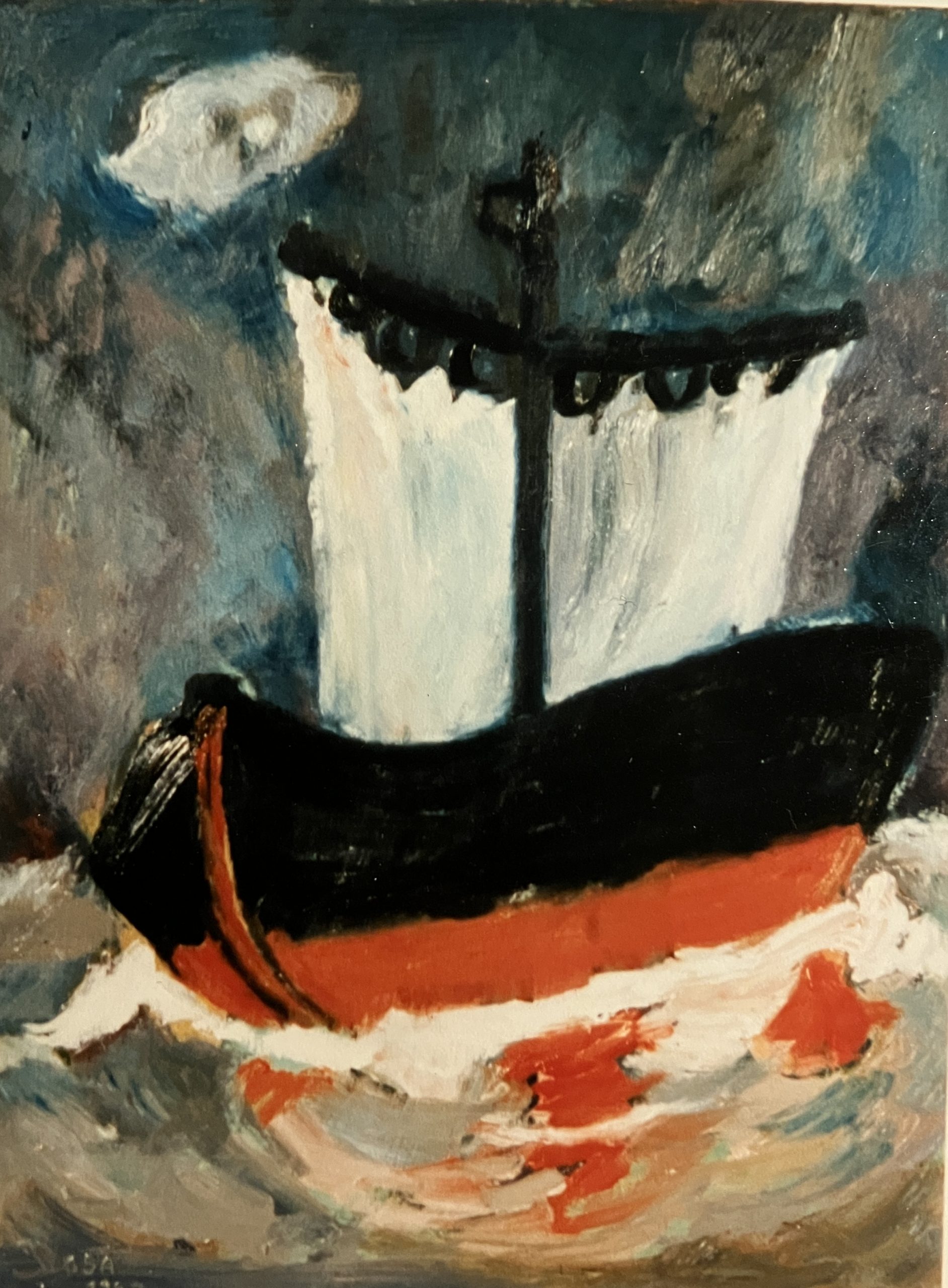 Kutter, 1997, Öl auf Hartfaserplatte, 79,4 x 60 cm.