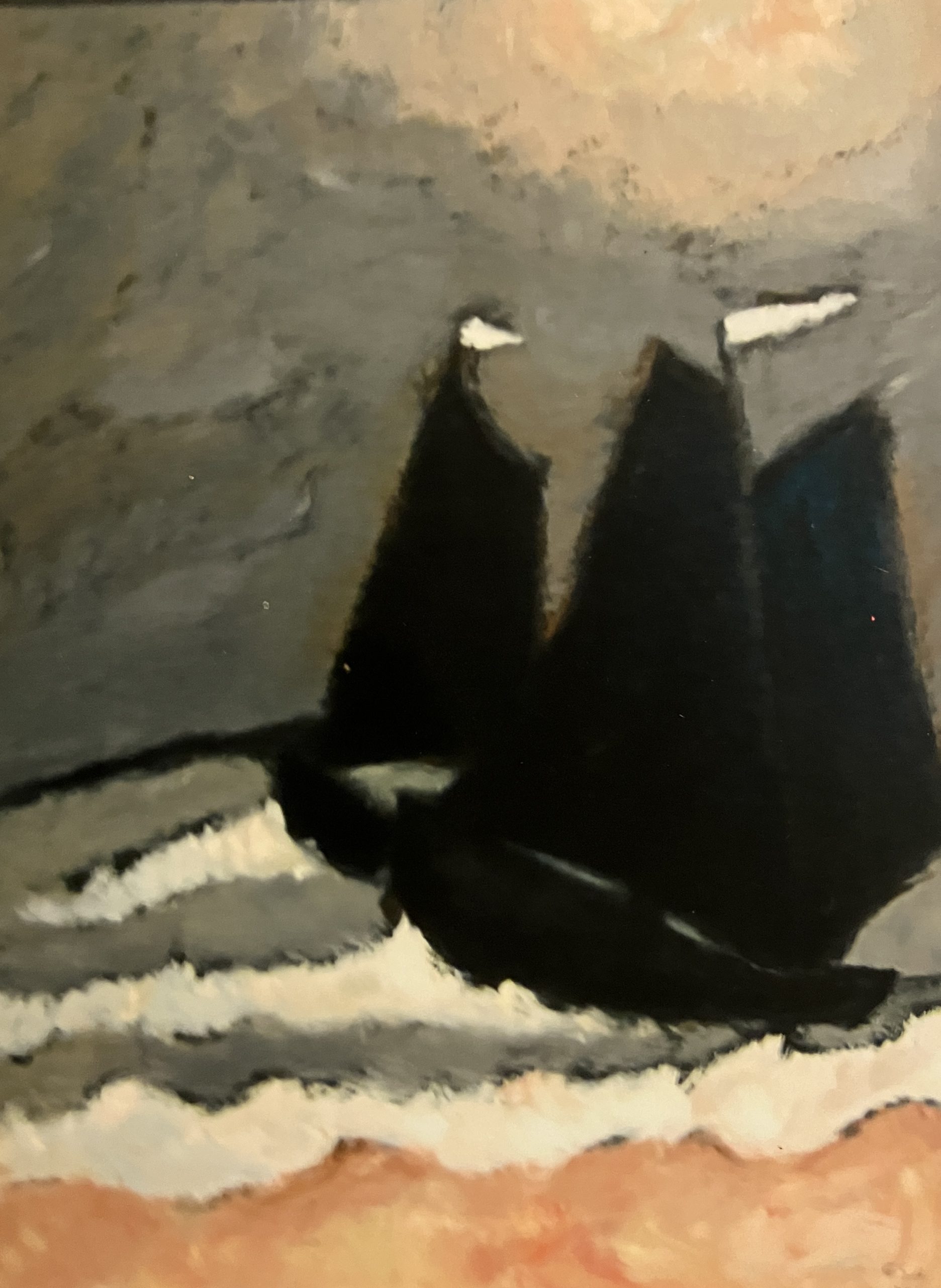 Schwarze Schiffe, 1997, Öl auf Hartfaserplatte, 79,8 x 59,8 cm.