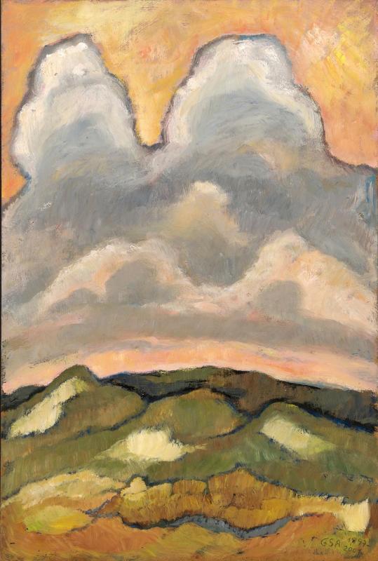 Wolken über Dünen II, 1997, Öl auf Hartfaserplatte, 89,5 x 60 cm.