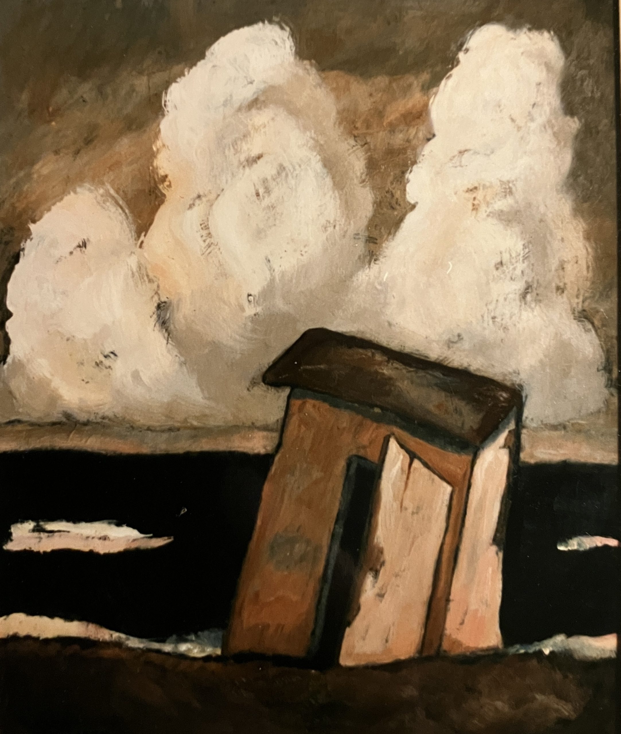 Wolkentürme, 1997, Öl auf Hartfaserplatte, 79,5 x 65,8 cm.