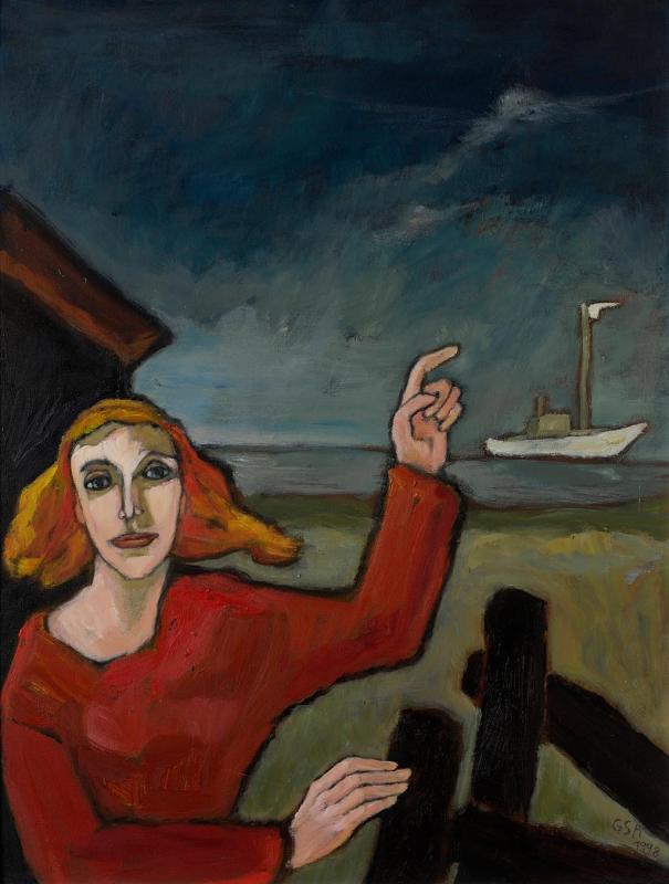 Fingerzeig, 1998/2000, Öl auf Hartfaserplatte, 80 x 60 cm.