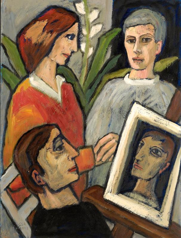 Freunde, 1998, Öl auf Hartfaserplatte, 80 x 60 cm.