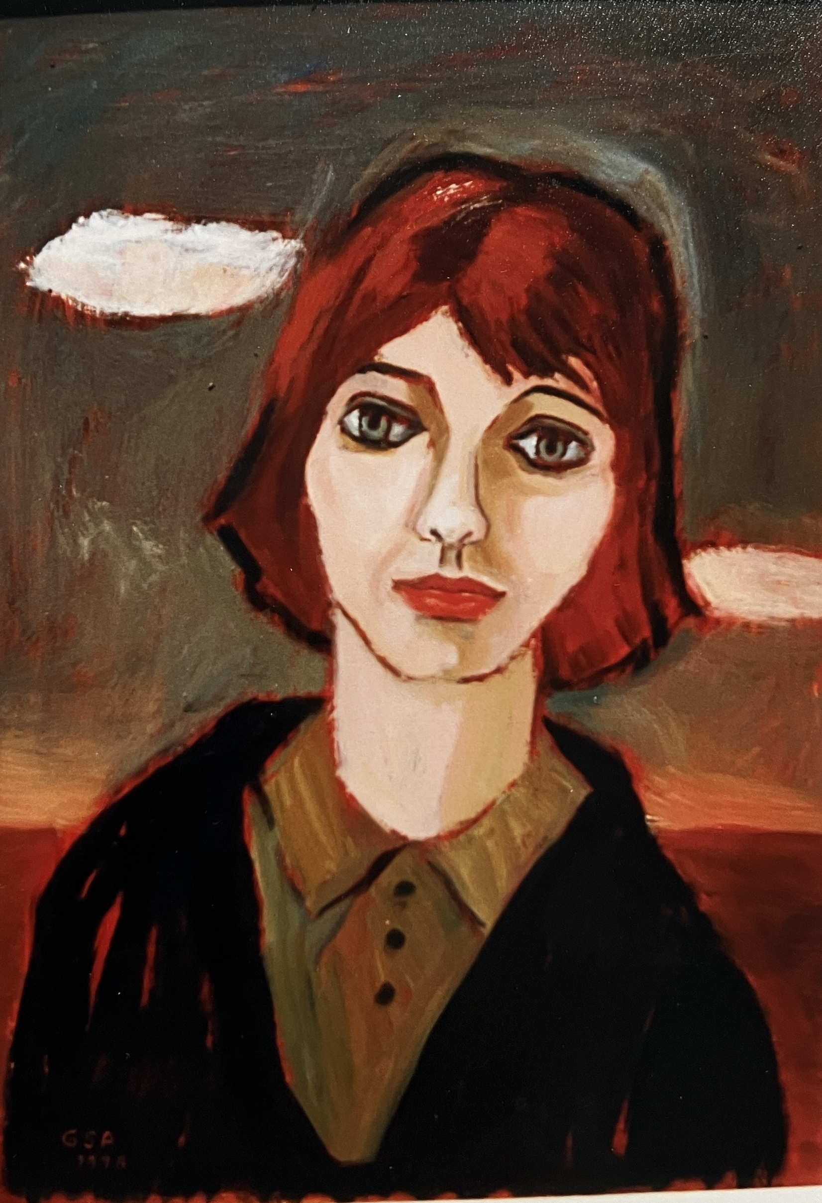 Junge Frau (Nina Gorgus), 1998, Öl auf Hartfaserplatte, 70 x 50 cm.
